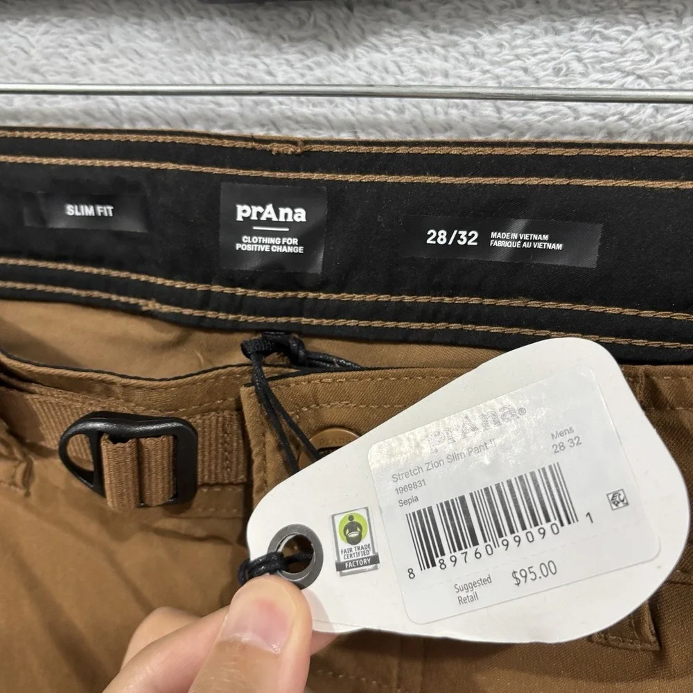 New Prana Stretch Zion II Pants Men's 28x32 Tapered Leg Slim Hiking Cargo Brown